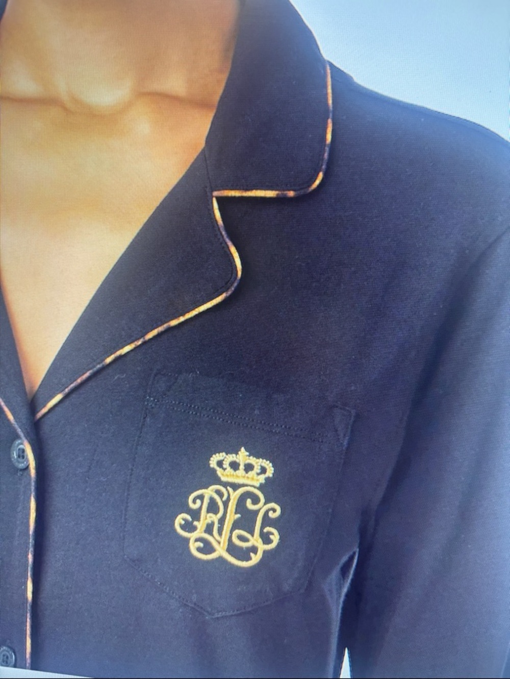 NWT Lauren Ralph Lauren Black Cotton Knit Collar Sleepshirt. Medium - Picture 3 of 5